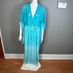 Catherine Malandrino kimono Dress Medium VTG Designer Studded FLAW Blue Silk Y2K